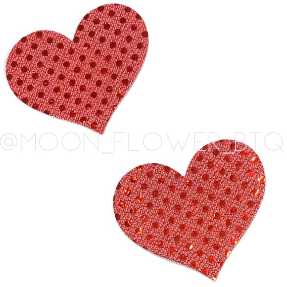 Red Lace Polka Dot Heart Breast Petal Pasties - Picture 2 of 8